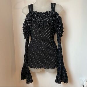 Funky Vintage Y2K Ruffled Off Shoulder Black & White Blouse